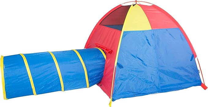 Pacific Play Tents 20414 Kids Hide-Me Dome Tent and Crawl Tunnel Combo for Indoor/Outdoor Play Red/Yellow/Blue Large