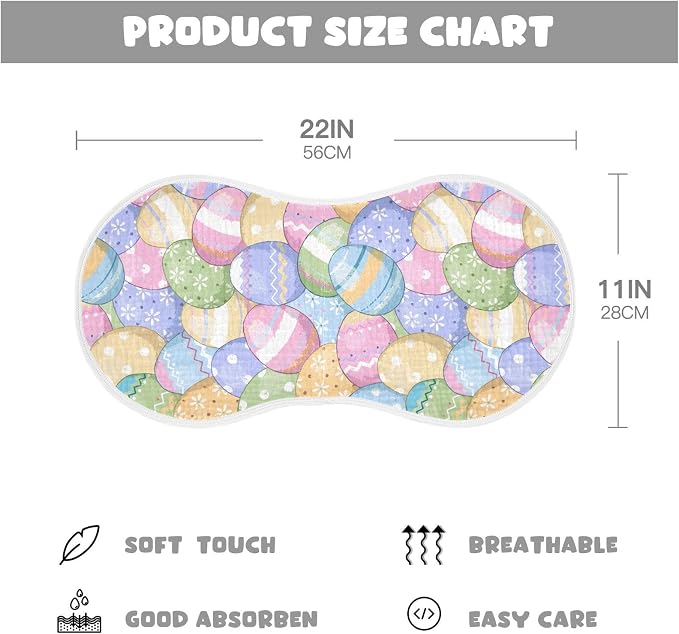 Muslin Burp Cloths for Baby Boys and Girls - 2-Pack Ultra Absorbent Easter Eggs Muslin Washcloths, Newborn Towel, Milk Spit Up Rags, Burp Cloth Bib for Unisex, 22 x 11 Inch