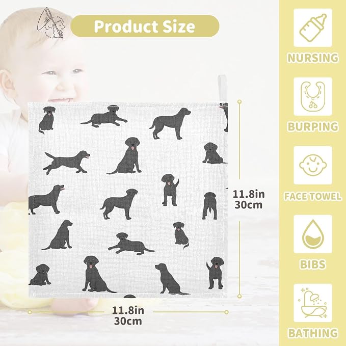 vvfelixl Labrador Retriever Dogs Baby Burp Cloths Baby Muslin Washcloths for Boys Girls Cotton Baby Face Towel for Newborn Infants Soft and Absorbent 11.8 X 11.8 in, 5 Pack