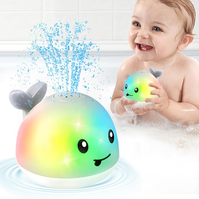 Gigilli Whale Bath Toy Sprinkler, Baby Bath Toys for Babies 6-12-18 Month Toddler Pool Water Toy, Light Up Bath Toys for Kids Ages 1-3, 1 Year Old Boy Girl Gift Infant Birthday Bathtub Water Table Toy