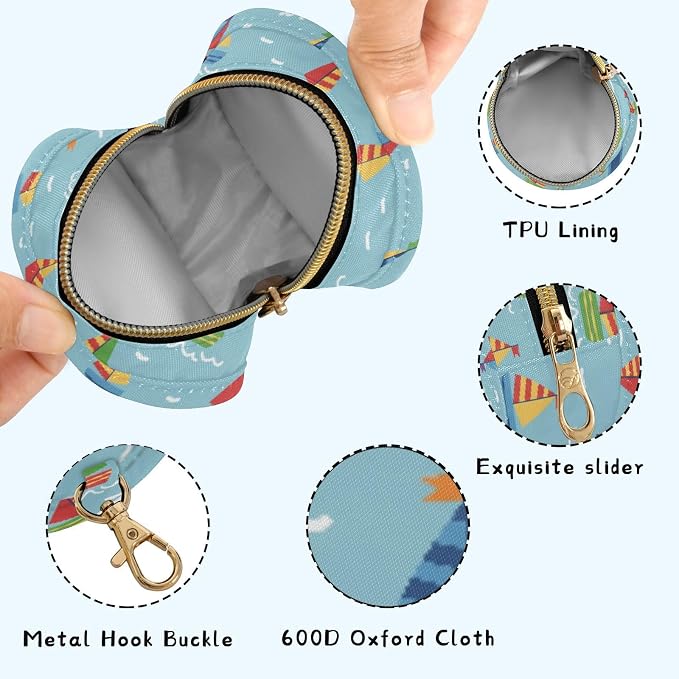 Baby Pacifier Case with Clip, Cartoon Sailboats Portable Pacifier Holder, TPU Lined Dust-Proof Storage Pouch for Diaper Bag and Stroller