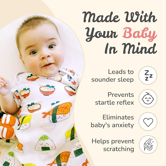 The Wee Bean Organic Cotton and Bamboo Rayon Muslin Swaddle Blankets, Set of X (Sushi)