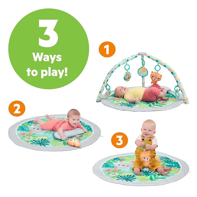 Bright Starts Wild Rainforest Foldaway Activity Gym with Carry Bag for Storage & Travel, Blue Green Jungle Play Gym, Newborns & Up