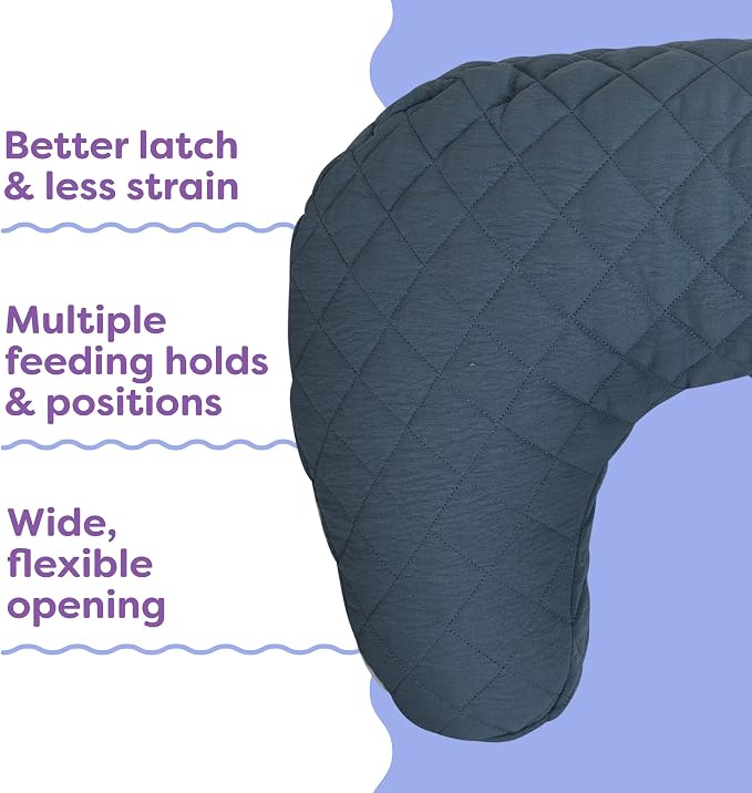 Boppy Nursing Pillow Luxe-Ergonomic Bottle & Breastfeeding Pillow with High Lift & Firm Support-Water-Resistant with Washable Premium Fabric Cover-Baby Safety Alliance Verified-Quilted Slate Blue