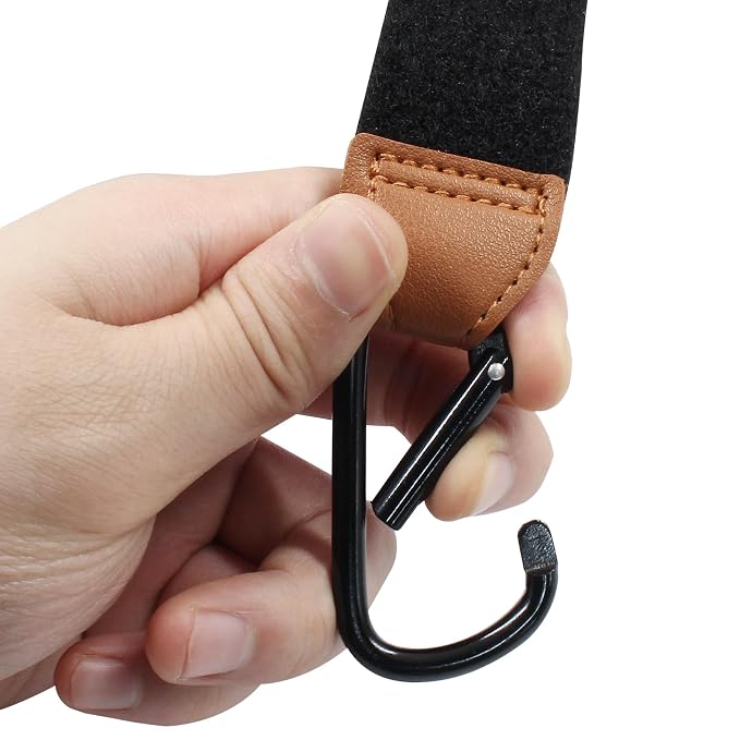 Bonsicoky 4 Pcs Stroller Hooks for Diaper Bag - Durable Leather Stroller Straps Diaper Bag Hooks - Stroller Clips for Stroller Wheelchair Shopping Carts - Black + Brown