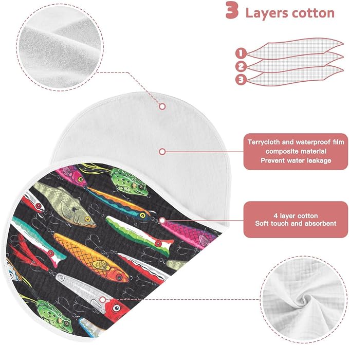 Muslin Baby Burp Cloths Set of 1, Soft Colorful Fishing Lures Absorbent Muslin Washcloths, Bibs, Face Towel for Newborn Boys Girls, 22 x 11 Inch