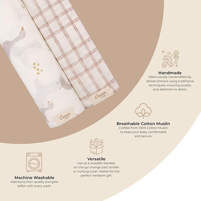 Crane Baby Charlie 2-pc. Farmhouse Tractor Dot Swaddle Set, 100% Cotton Muslin Swaddle Blankets for Newborns, Baby Boy Blanket Neutral, Infant Receiving Blankets for Boys, Rustic Farm Nursery Decor