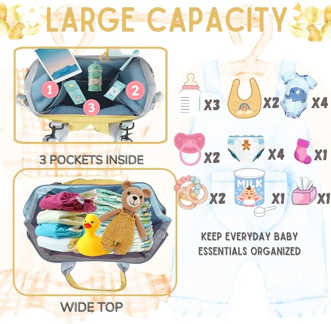 Small Diaper Bag Backpack - Pañaleras para Bebe - Toddler Diaper Bag, New Born Baby Essentials Must Haves, Cute Diaper Bag with Insulated Pockets & Stroller Straps. Yellow