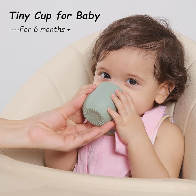 Seposeve Silicone Baby Cups for 6-12 Months, 12-24 Months, Pack of 2 Tiny Open Training Silicone Cup for Toddler, Baby Mouth-Like Design, with Capacity Markings, Green Blue