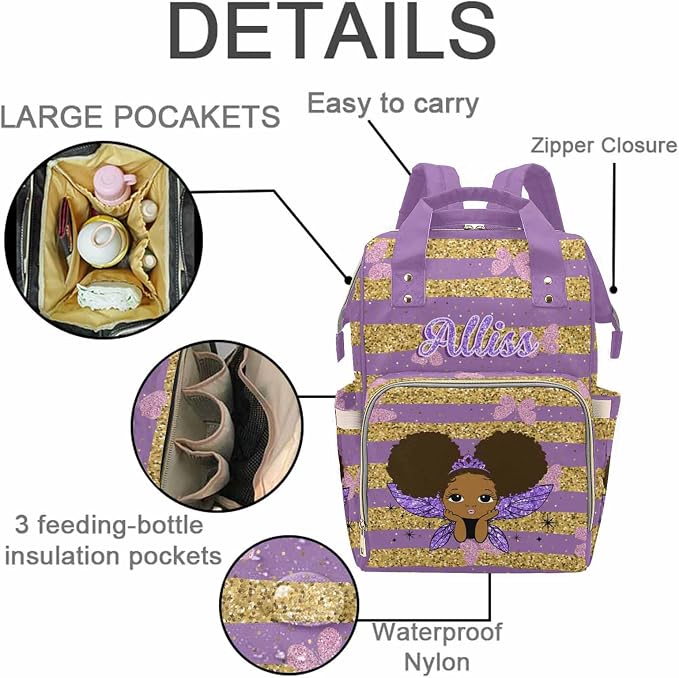 M YESCUSTOM Customized Purple Baby Bag with Name Custom Diaper Baby Bag for Mom Wife Personalized Butterfly Print Nursing Bag for New Born Gift