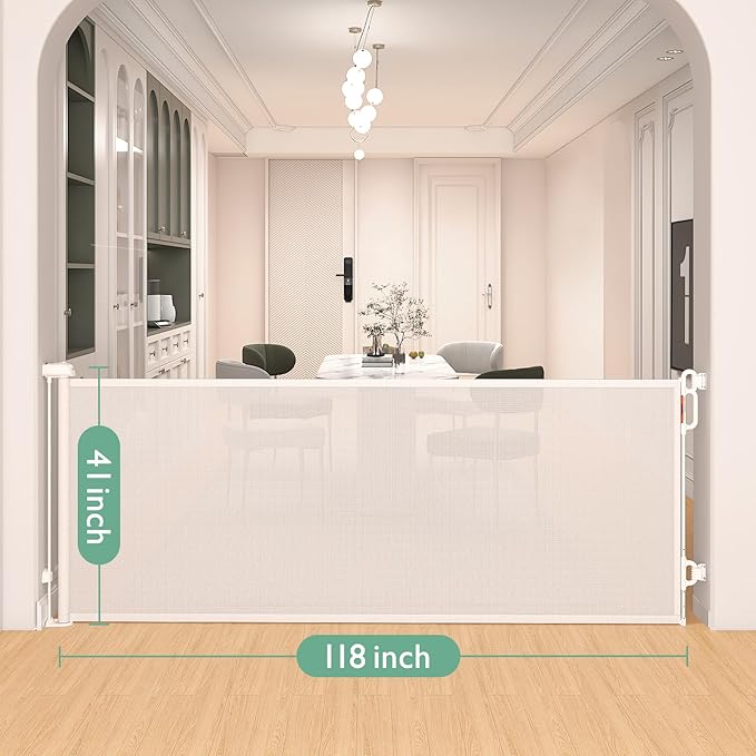 Momcozy Baby Gate 41'' Tall 118'' Wide ??Extra Wide ??for Large Opening Retractable Baby Gates for Child and Large Pets Safety Dog Gate for Stairs, Doorways, Hallways, Indoor, Outdoor