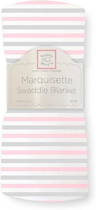 SwaddleDesigns Marquisette Receiving Swaddle Blanket for Baby Boys & Girls, Soft Premium Cotton Muslin, Best Shower Gift, Pastel Pink Simple Stripes, Parent Picks Award Winner