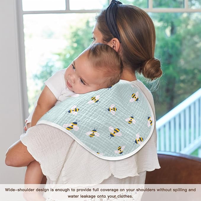 Muslin Burp Cloths for Baby Boys and Girls - 2-Pack Ultra Absorbent Cute Bee Muslin Washcloths, Newborn Towel, Milk Spit Up Rags, Burp Cloth Bibs for Unisex, 22 x 11 Inch