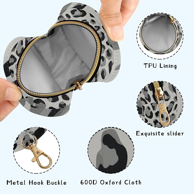 Pacifier Holder with Clip Pacifier Case for Diaper Bag Round Baby Pacifier Pouch Box Bag Portable Grey Black Leopard Print01
