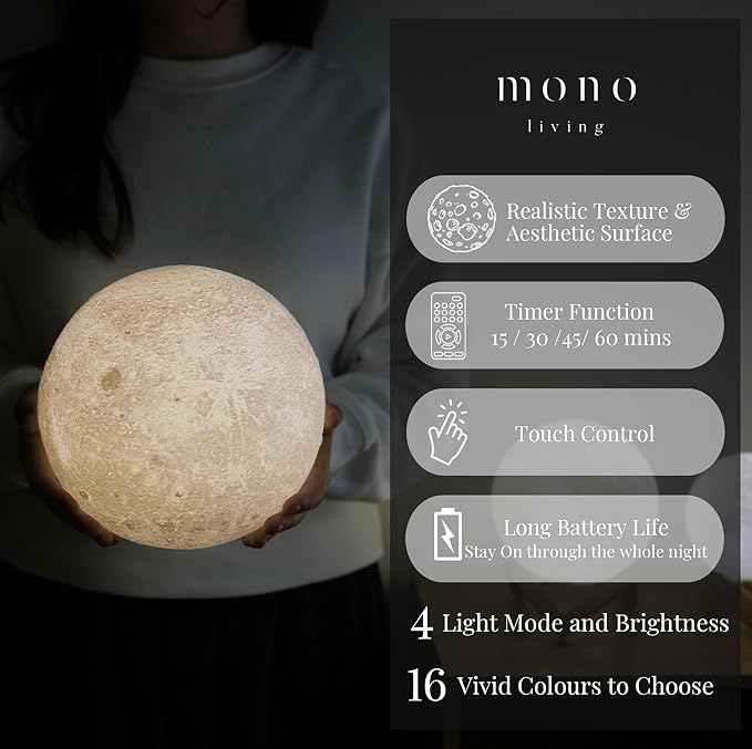 7.1 Inch Moon Lamp for Adults - 16 Color LED Light Up Moon Ball, Extra Large Realistic 3D Night Light with Remote & Timer - Unique Thanksgiving Gifts
