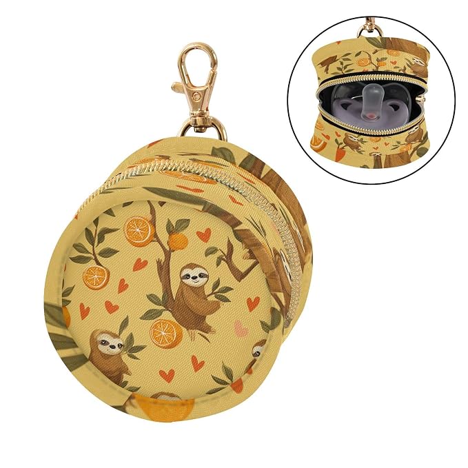 Pacifier Holder with Clip Pacifier Case for Diaper Bag Round Baby Pacifier Pouch Box Bag Portable Sloth Branch Oranges Hearts