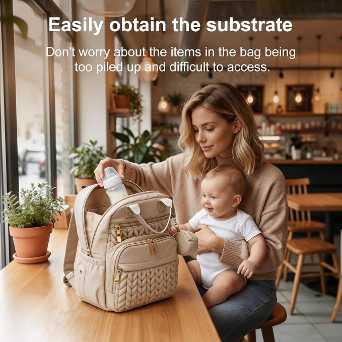 Diaper Bag Backpacks Stylish Baby Diaper Bag Waterproof Travel Backpack with Changing Pad Stroller Strap Insulated Pockets(Khaki)