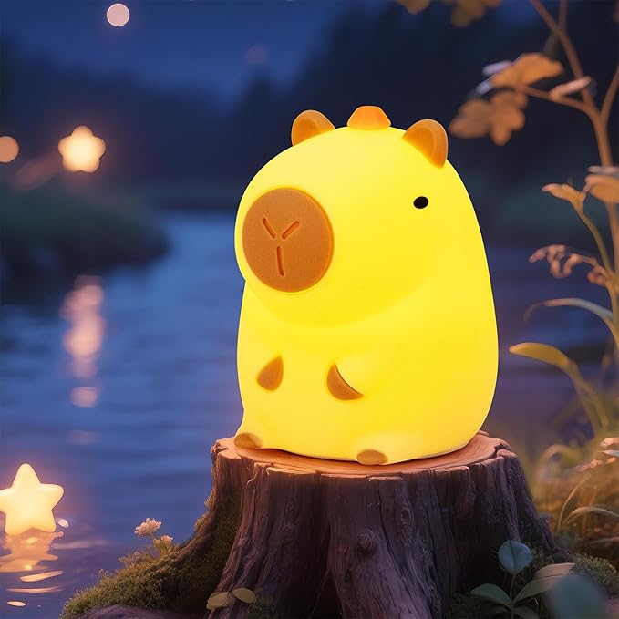 Night Light for Kids, Rechargeable Dimmable Silicone LED Nightlight, Baby Nursery Night Lamp, Touch Squishy Lamp, Cute Gifts for Girls, Boys, Toddler Room Decor, Capybara