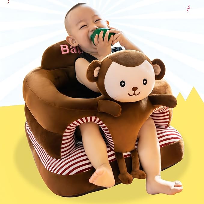 Baby Support Seat, Cute Baby Sofa Chair for Sitting Up, Comfy Plush Infant Seats (Monkey,W17.5 x H17.5)