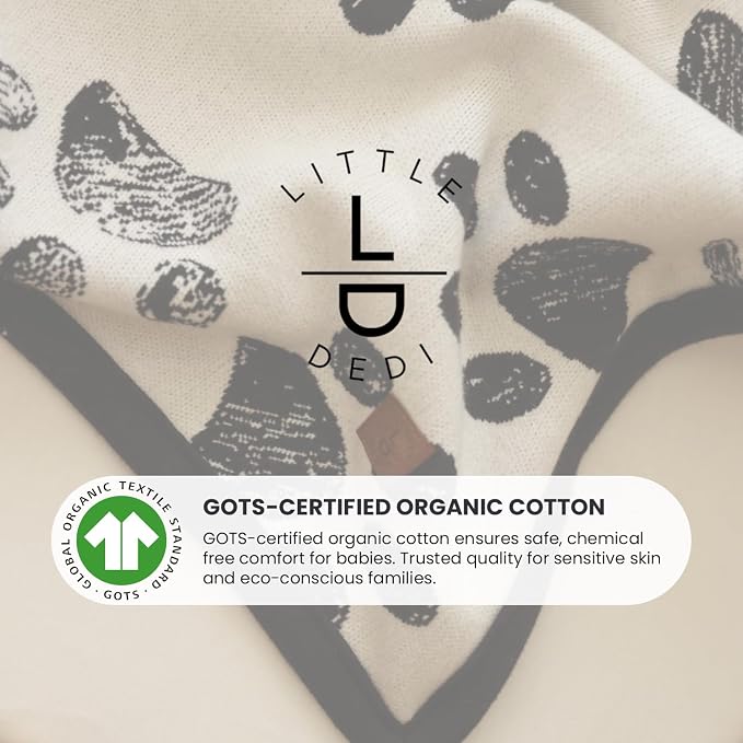Small Pet Blanket - GOTS Certitied 100% Organic Cotton, Double Layer Plush Sherpa, Beige Jacquard Paw Knit, 30"x40", Ideal for Small Dogs and Cats - Soft and Warm