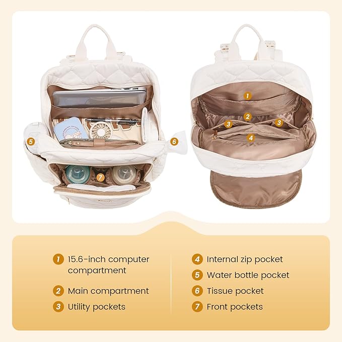LOVEVOOK Diaper Bag Backpack,Puffer Quilted Baby Diaper Bag with Insulated Pockets,Travel Diaper Backpack for Boys Girls with Changing Pad,Water-Resistant Baby Bag for Mom Dad,Beige