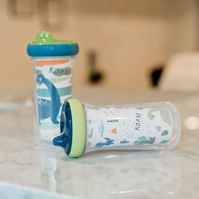 The First Years Dinosaur Kids Insulated Sippy Cups - Dishwasher Safe Spill Proof Toddler Cups - Ages 12 Months and Up - 9 Ounces - 2 Count