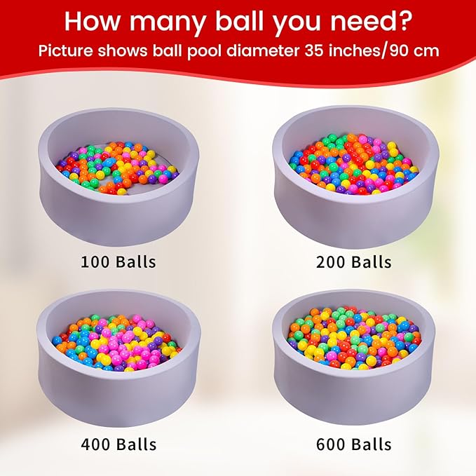 Ball Pit Balls for Toddlers 1-3, 500pcs Crush Proof Plastic Balls for Girls Ball Pit, BPA Free Non-Toxic Play Balls for Baby Pool, Playhouse, Tent, also for Dogs & Pets, 7 Color Rainbow Colors