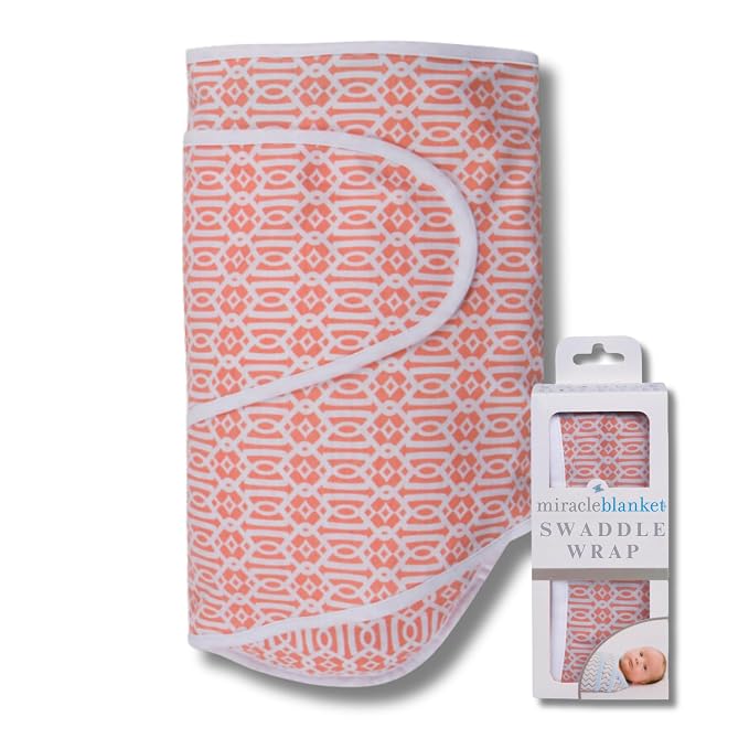 Miracle Blanket Swaddle Wrap – Help Your Newborn Sleep Longer – Soft & Secure Sleep Sack for Infants – Easy-to-Use Swaddling Blanket for a Calm Baby (Coral Lattice)