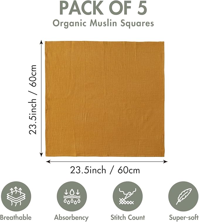 Muslin Receiving Blankets, Neutral Blanket Swaddling for Newborn Boys and Girls, 5 Pack Breathable and Skin-Friendly Swaddle Wrap for Infant Baby (Fresh Colors)