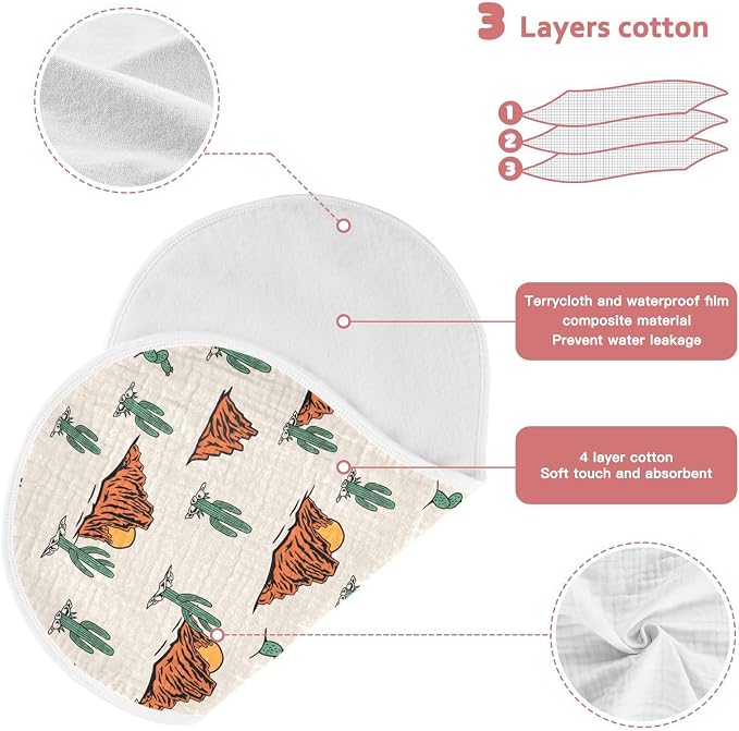 Western Cactus Muslin Burp Cloths for Baby Boys and Girls - 2-Pack Ultra Absorbent Muslin Washcloths, Newborn Towel, Milk Spit Up Rags, Burp Cloth Bibs, 22 x 11 Inch