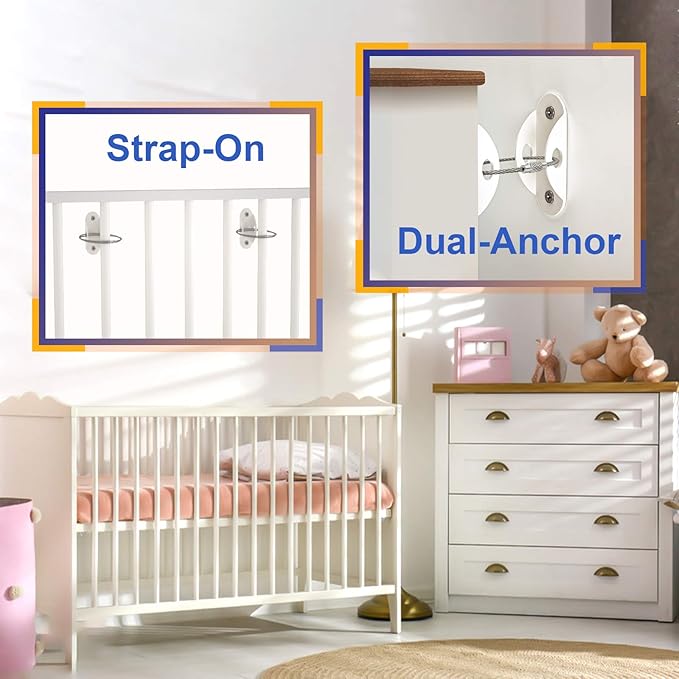 4our Kiddies 10 Pack Furniture Anchors for Baby Proofing, Anti Tip Furniture Wall Anchors, Secure 400 Pounds Cabinet, Bookcase, Dresser to Wall, Earthquake Furniture Straps for Child Safety