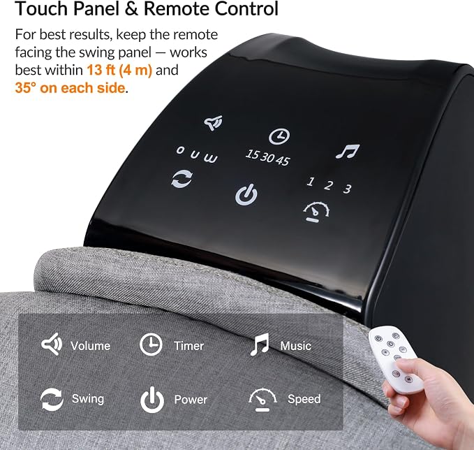 VaVaSoo 2-in-1 Electric Baby Swing, Dual-Arm Support Tollder Chair up to 66 lbs for Enhanced Stability, 3 Swing Motions & 8 Soothing Sounds, 2 Adjustable Height, Light Grey