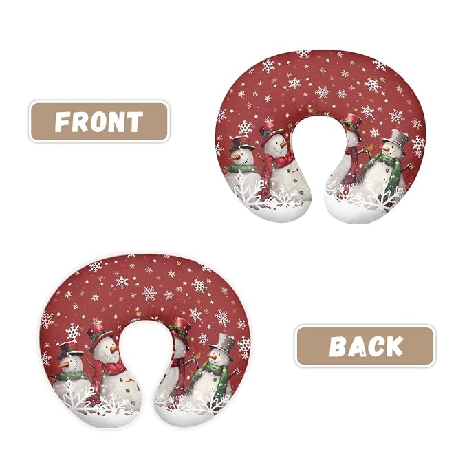 Christmas Snowmen Snowflake Nursing Pillow Cover Case Durable Skin-Friendly Fabric Newborn Feeding Pillow Cover with Hidden Zipper for Boys & Girls, Easy to Put On & Remove