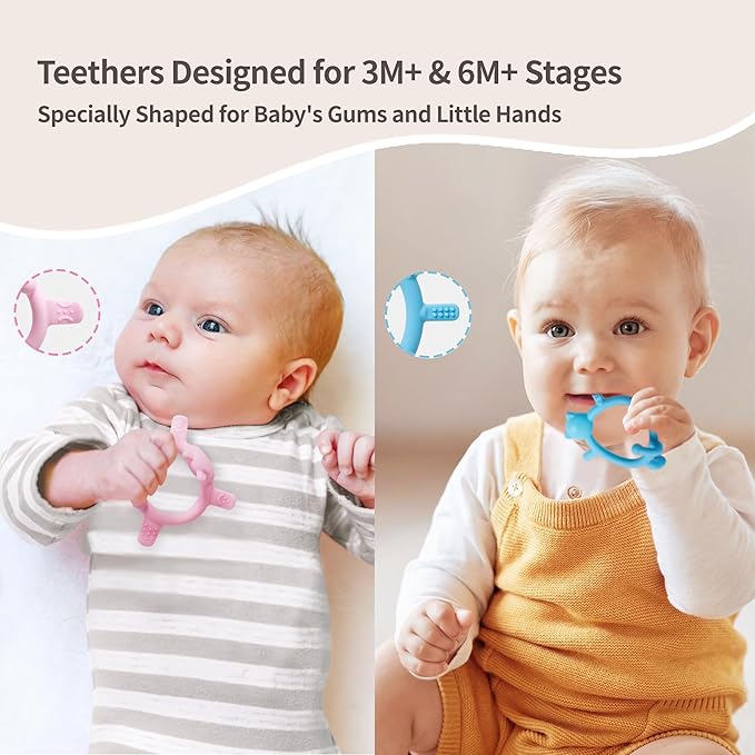 Pigeon Silicone Animal-Shaped Baby Teether Set, 3M+ & 6M+ | Includes 1 Green Bear, 1 Blue Cat & 1 Silicone Bag – Multi-Textured Teething Relief Toys, Lightweight & Easy to Grasp