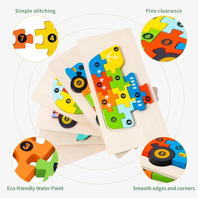 6 Pack Wooden Vehicle Toddler Puzzles for Kids Ages 3 4 5 6, Baby Montessori Toys for Kids Age 3 Years+, Transport Vehicles Learning Jigsaw Toys for Boy Girl Ideal Gift - Easter Gifts