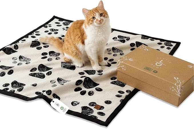 Small Pet Blanket - GOTS Certitied 100% Organic Cotton, Double Layer Plush Sherpa, Beige Jacquard Paw Knit, 30"x40", Ideal for Small Dogs and Cats - Soft and Warm