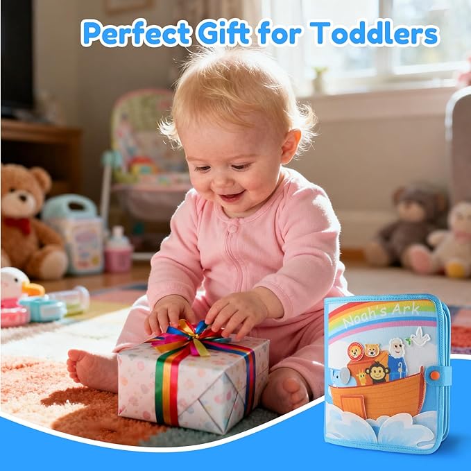 Noah’s Ark Busy Book for Toddlers 1-3, Montessori Quiet Book with 20 Activities, Travel Toy for Fine Motor Learning, Gift for Boys Girls