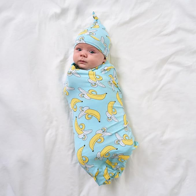 Little Sleepies Swaddle & Hat Set, Baby Swaddles Newborns, Soft Viscose from Bamboo Swaddle Blanket Wrap (Bananas)