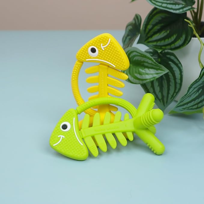 3 in 1 Infant Toys, Baby Teething Toys 3?? 6??2 Months, Teethers for Babies 0??????2 Months for Teething Relief, Baby Gift, Baby Teether Toys, Silicone Sensory Toys, USA Patent Pending, Fish (Green)