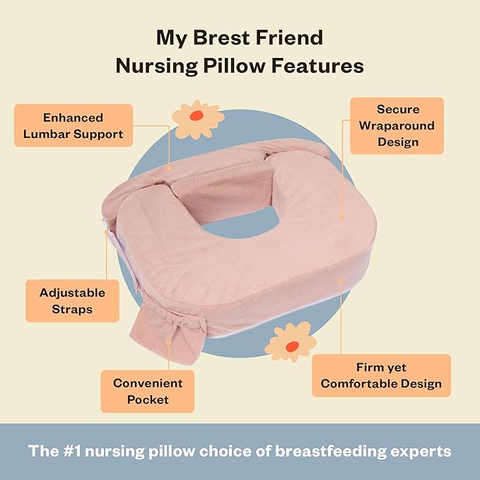 My Brest Friend Twin Nursing Pillow - Enhanced Comfort with Slipcover - Ergonomic Breastfeeding Pillow for Ultimate Support - Adjustable Nursing Pillow with Handy Side Pocket, Soft Rose