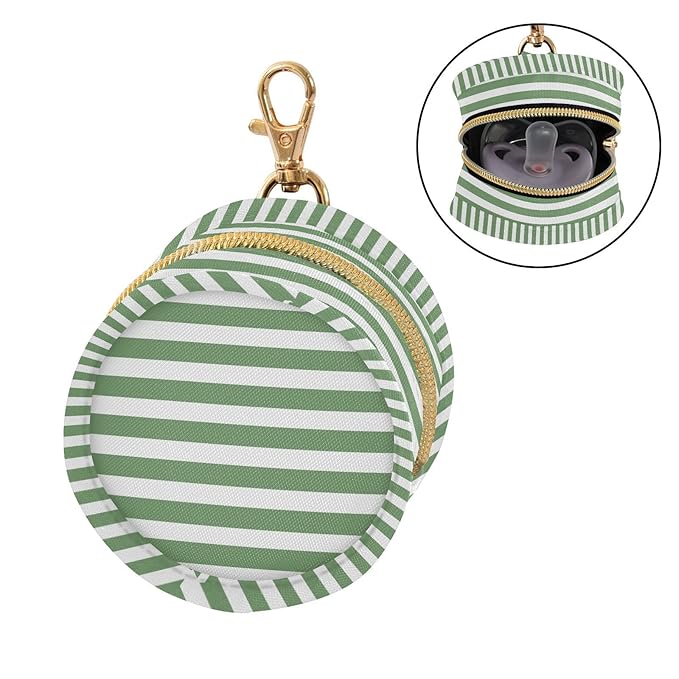 Sage Green Stripes Pacifier Holder Case Newborn Pacifier Storage Pouch for Boys Girls Easy Attach to Diaper Bag Portable Baby Essentials Container