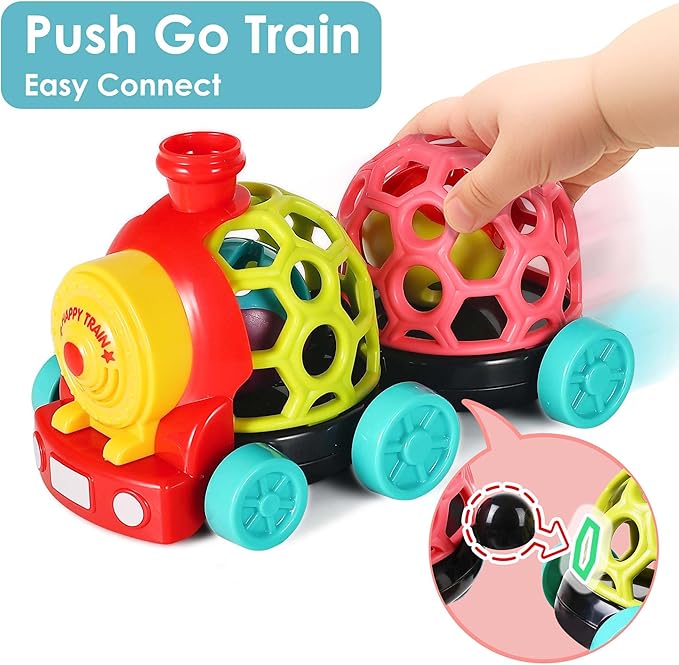 iPlay, iLearn Baby Toy Train, Infant Soft Cars for 6-12 Month Boy, Musical Push N Go Truck, Toddler Sensory Ball Rattle, Development Grasp Babies Birthday Gift 7 8 9 10 11 18 Month 1 2 Year Old Girl