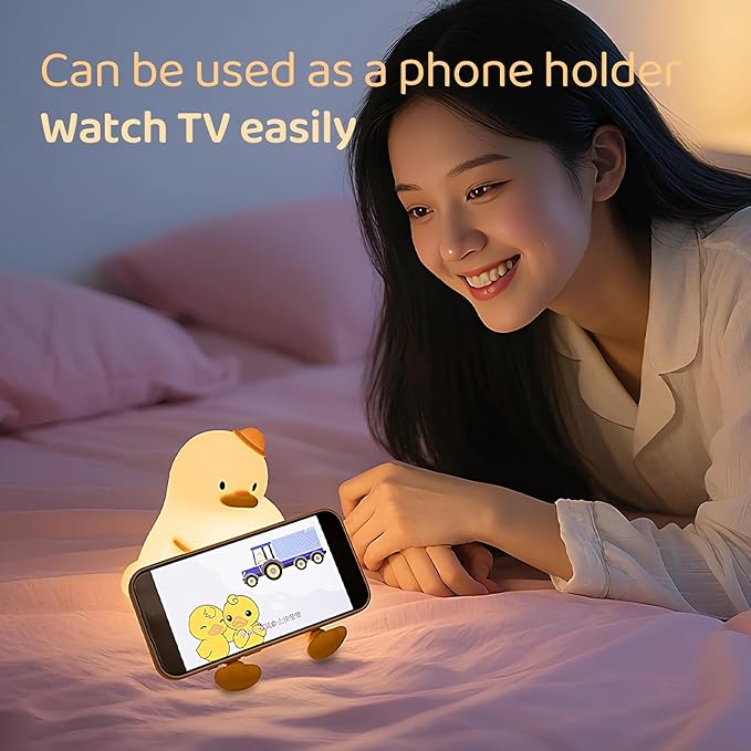 Relaxed Duck Night Light for Kids, 3-Level Dimmable USB Rechargeable Lamp with Timer, Soothing Animal Toy for Nursery Bedroom Dorm Decor, Gift for Boys Girls Teens Adults