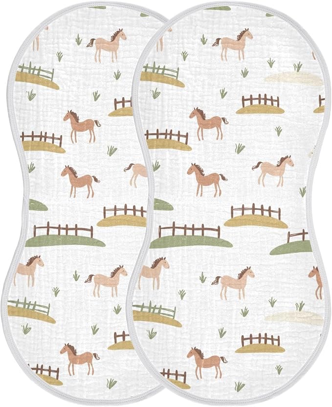 vvfelixl Baby Burp Cloths Cute Horses Fences Baby Newborn Cotton Burping Cloths Set Babys Washcloths 4 Pack