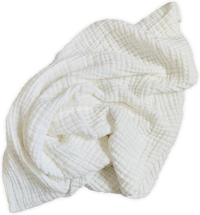 Leyl&Ari Basic Toddler Blanket - Organic Baby Towel - Baby Toddler Muslin Quilt- Crib Blanket - 3 Layers Organic Cotton Baby Blanket- 40"X40" (Snowy White)