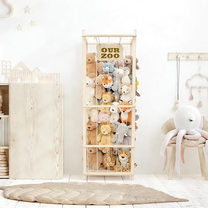 Art3d Large Stuffed Animal Storage, 54" Tall Wooden Stuffed Animal Organizer & Holder, Space Save Toy Storage Zoo for Toddler Room, Playroom & Bedroom