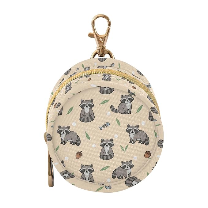 Cute Raccoon Leaves Beige Print Pacifier Holder Case for Diaper Bag Portable Travel Pacifier Storage Case with Clip Newborn Baby Pouch for Baby Boys Girls Outdoor Purse