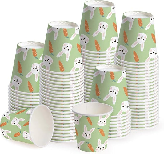 WRAPAHOLIC 3oz Easter Paper Cups - 100 Pack Disposable Bathroom Cups with Carrot Bunny Design, Small Mouthwash Cup for Toothbrush Rinse, Home Bathroom, Easter, Baby Shower and Party