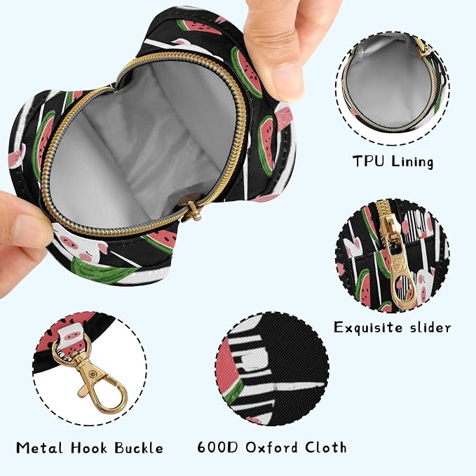 Pacifier Holder with Clip Pacifier Case for Diaper Bag Round Baby Pacifier Pouch Box Bag Portable Black Summer Pig and Watermelon