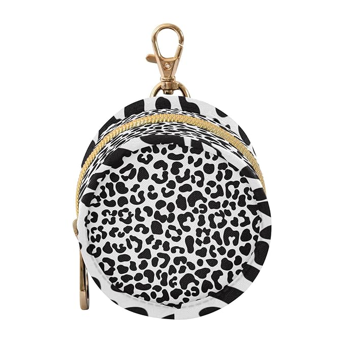 Pacifier Holder with Clip Pacifier Case for Diaper Bag Round Baby Pacifier Pouch Box Bag Portable Black Leopard Print